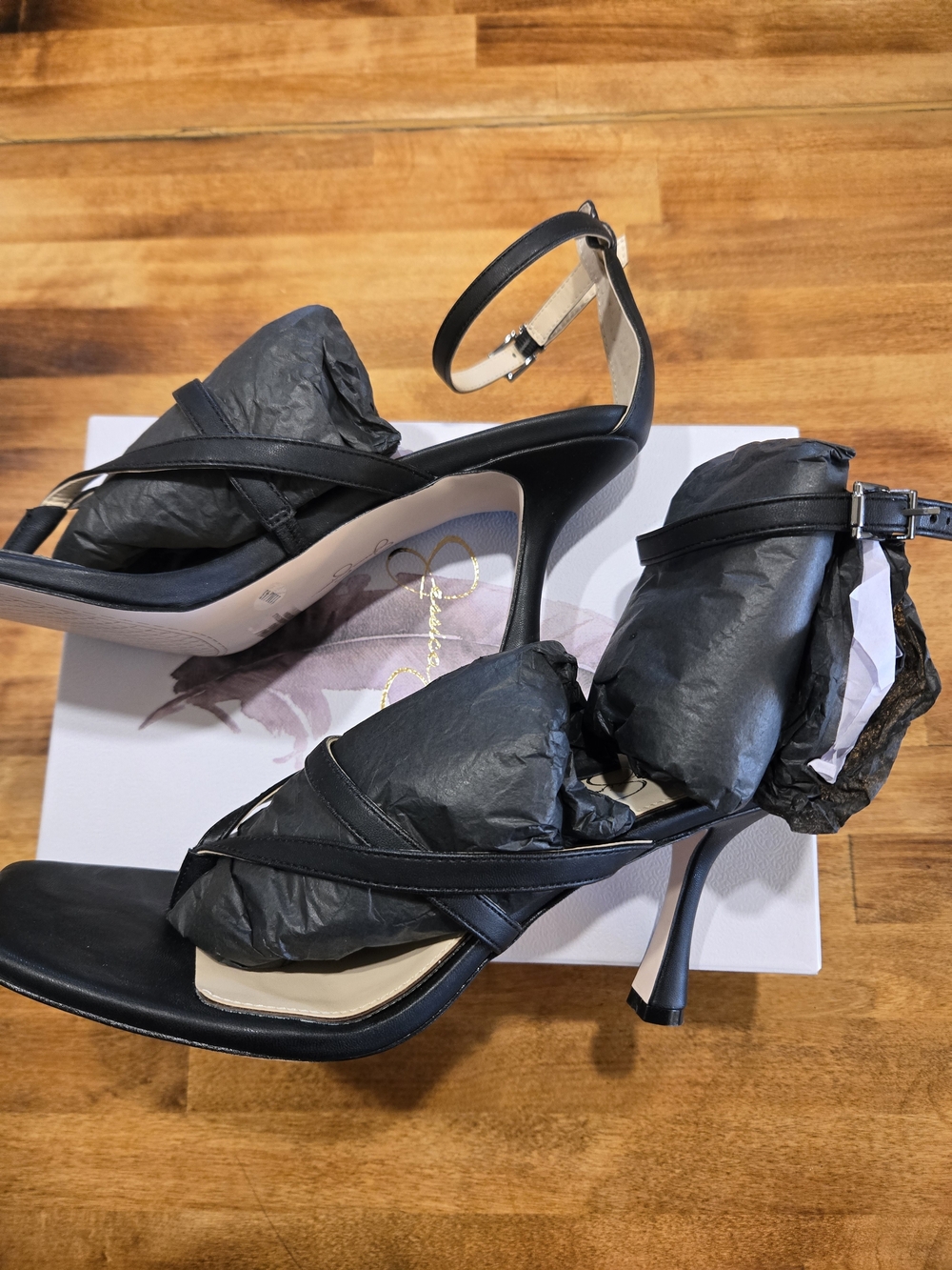 Jessica Simpson Black Strappy Ankle‑Buckle Stiletto Sandals
